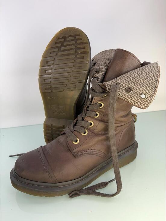 Dr. Martens Shoes - Dr Martens Aimilita W Sz 9 Brown Leather Fold Down Herringbone Tweed Lined Boots